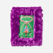 COLONIAL SWAG: How the Phuck You Thick Wit No Ass? How the Phuck You Got a Smooth Back by April Bey, 2021, digital inkjet print on vinyl, staples, eco fur, sold Mar 2026