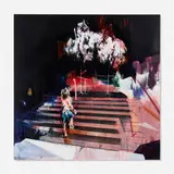 Ian Francis, A Girl Tries To Go Home But Her Way Is Blocked By Two Trees, 2009, oil, spraypaint, ink and photo transfer on canvas