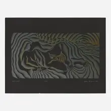 Judy Chicago, Earth Birth (from the Birth Project portfolio), 1985, screenprint in colors on black Arches