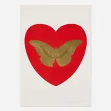 Damien Hirst, I Love You (Red/Oriental Gold/Cool Gold), 2015, screenprint in colors with gold leaf and foil block on Somerset Satin