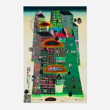 Good Morning City – Bleeding Town by Friedensreich Hundertwasser, 1971, screenprint with metallic embossing on Fabriano, sold Jun 2026