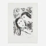 Marc Chagall, Le couple aux anges, 1979, lithograph on Japon nacré