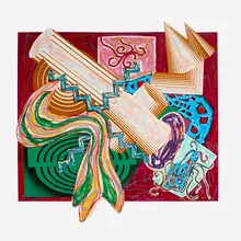 Frank Stella, Then Came a Stick and Beat the Dog (from the Illustrations after El Lissitzky's Had Gadya portfolio), 1984, lithograph, linocut and screenprint in colors with collage and hand-coloring on T.H. Saunders and Somerset