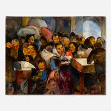 Martha Walter, Registration, Ellis Island, 1922, oil on board