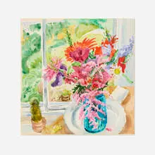 Nell Blaine, Bouquet with Astilbe, 1987, watercolor, charcoal, and graphite on paper