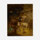 Arthur Fitzwilliam Tait, Sheep in Barn, oil on canvas