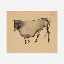 Elie Nadelman, Bull, c. 1915, ink on paper mounted to board