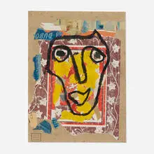 Gaston Chaissac, Visage, 1955, collage and gouache on cardboard