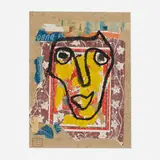 Gaston Chaissac, Visage, 1955, collage and gouache on cardboard