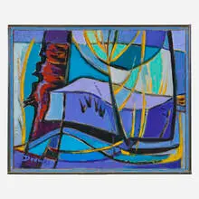 Werner Drewes, Stones and Pine Needles (Under the Pine Tree), 1958, oil on canvas in artist's frame