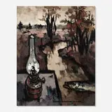Oskar Rabine, Autumn Landscape with Lamp and Fish, 2005, oil on canvas