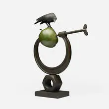 Peter Woytuk, Apple and Clamp with Crow, 2011, patinated bronze