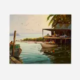 Melville F. Stark, Cortez Fishermen, Long Boat Key, FL, oil on canvas