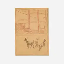 Edward Hopper, Studies of Room and Deer (double-sided), c. 1950, conté crayon on paper