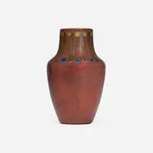 Vase with geometric design by Marblehead Pottery, 1908-20, glazed earthenware, sold May 2026