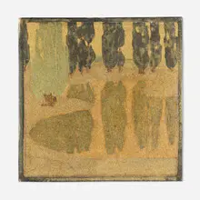 Arthur Eugene Baggs for Marblehead Pottery, Fine and Rare scenic tile, c. 1908, glazed earthenware