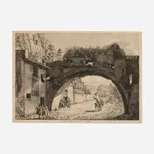 Luigi Rossini, Veduta delle antiche sostrurioni del Monte Aventino (from the Le Antichità Romane, 1819-1823 portfolio), 1823, etching