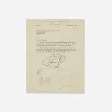 Stanley Spencer, Drawings on letter from the Tate Gallery (double-sided), c. 1953, ink and graphite on paper