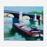 Elizabeth Grandin, Untitled (Boat by the Bridge), oil on panel