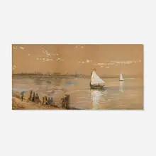 Untitled (Figures by the Harbor with Boats) by Edmund Darch Lewis, 1887, watercolor, gouache and pastel on paper, sold Jun 2025
