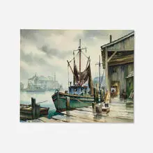 John Cuthbert Hare, Untitled (Harbor Scene with Figures and Boats), watercolor on paper