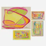 Franklin Van Court, Four works, crayon on paper; crayon on paper collage