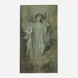 Edwin Blashfield, Untitled (Angel with Lilies), charcoal and pastel on paper mounted to board