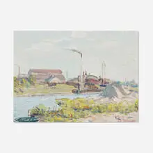 Manistee Iron Works by Joseph Trevitts, 1948, oil on board, sold Jun 2025