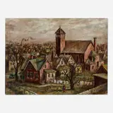 Zubel Kachadoorian, Untitled (Church Tower Over the Village), 1945, oil on canvas
