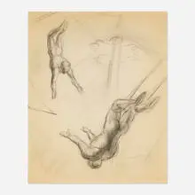 John Steuart Curry, Untitled (Study of the Flying Cadonas Trapeze Artists), 1932, charcoal on paper