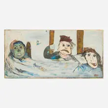 Deluge by Jon Serl, 1973, oil on reclaimed board, sold Jun 2025