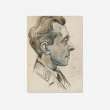Portrait of Raphael Soyer by David Burliuk, 1940, pencil, colored pencil, pen and ink on paper, sold Jun 2025