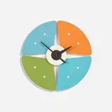 Paddle wall clock, model 7513A by George Nelson & Associates, 1957, lacquered wood, enameled aluminum, brass, sold Feb 2026