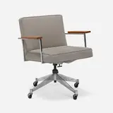 Swivel desk chair by George Nelson & Associates, c. 1957, Alexander Girard Checkers upholstery, walnut, aluminum, chrome-plated steel, sold Feb 2026