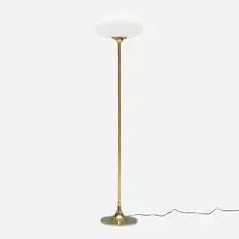 Laurel Lamp Co., Floor lamp, model T-823, 1965, brass-plated metal, frosted glass