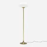 Laurel Lamp Co., Floor lamp, model T-823, 1965, brass-plated metal, frosted glass