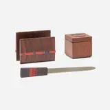 Robert McKeown, Desk accessory set, 1980, walnut, resin