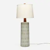 Gordon and Jane Martz, Table lamp, c. 1955, glazed stoneware, teak, brass, linen shade