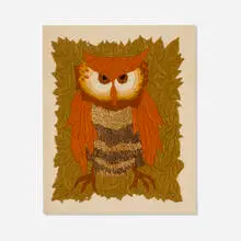 Erica Wilson, Owl, c. 1975, embroidery yarn, linen