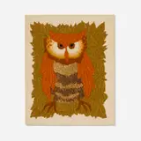Erica Wilson, Owl, c. 1975, embroidery yarn, linen