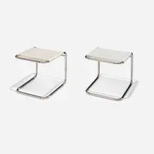Andre Dupre, Stools, pair, c. 1955, stainless steel, rubber cording