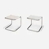 Andre Dupre, Stools, pair, c. 1955, stainless steel, rubber cording