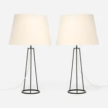 Verplex Company, Table lamps, pair, c. 1960, enameled iron, linen shade