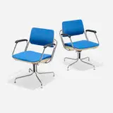Armchairs, pair by Modern, c. 1965, upholstery, molded plastic, chrome-plated steel, sold Feb 2026