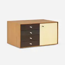 George Nelson & Associates, Miniature cabinet, model 5211, 1952, rosewood, lacquered wood, porcelain