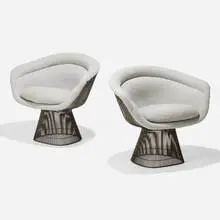 Lounge chairs, pair by Warren Platner, bronze-plated steel, upholstery, sold Feb 2026