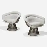 Warren Platner, Lounge chairs, pair, bronze-plated steel, upholstery