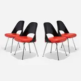 Eero Saarinen, Dining chairs model 72, set of four, 1948, chrome-plated steel, leather, lacquered molded fiberglass