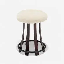 Edward Wormley, Toadstool stool, c. 1967, faux shearling, rosewood, lacquered steel
