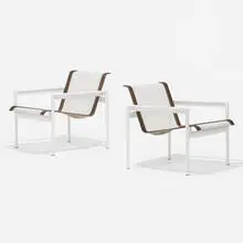 Richard Schultz, 1966 armchairs, pair, enameled aluminum, nylon, vinyl